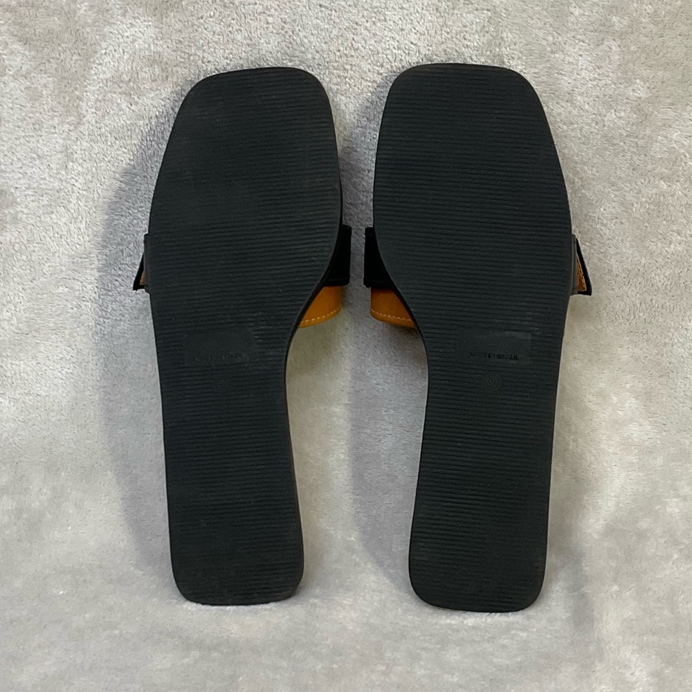 Anthropologie Leather Buckle Slip-On Slide Sandals Womens 9 / 39 Black Brown - Picture 6 of 7